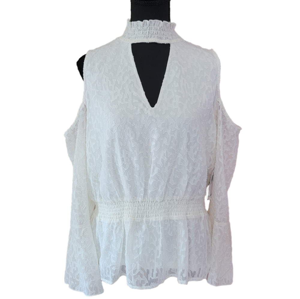 Willow Drive Textured Smocked White Lace Cold Shoulder Blouse Size XL NWT